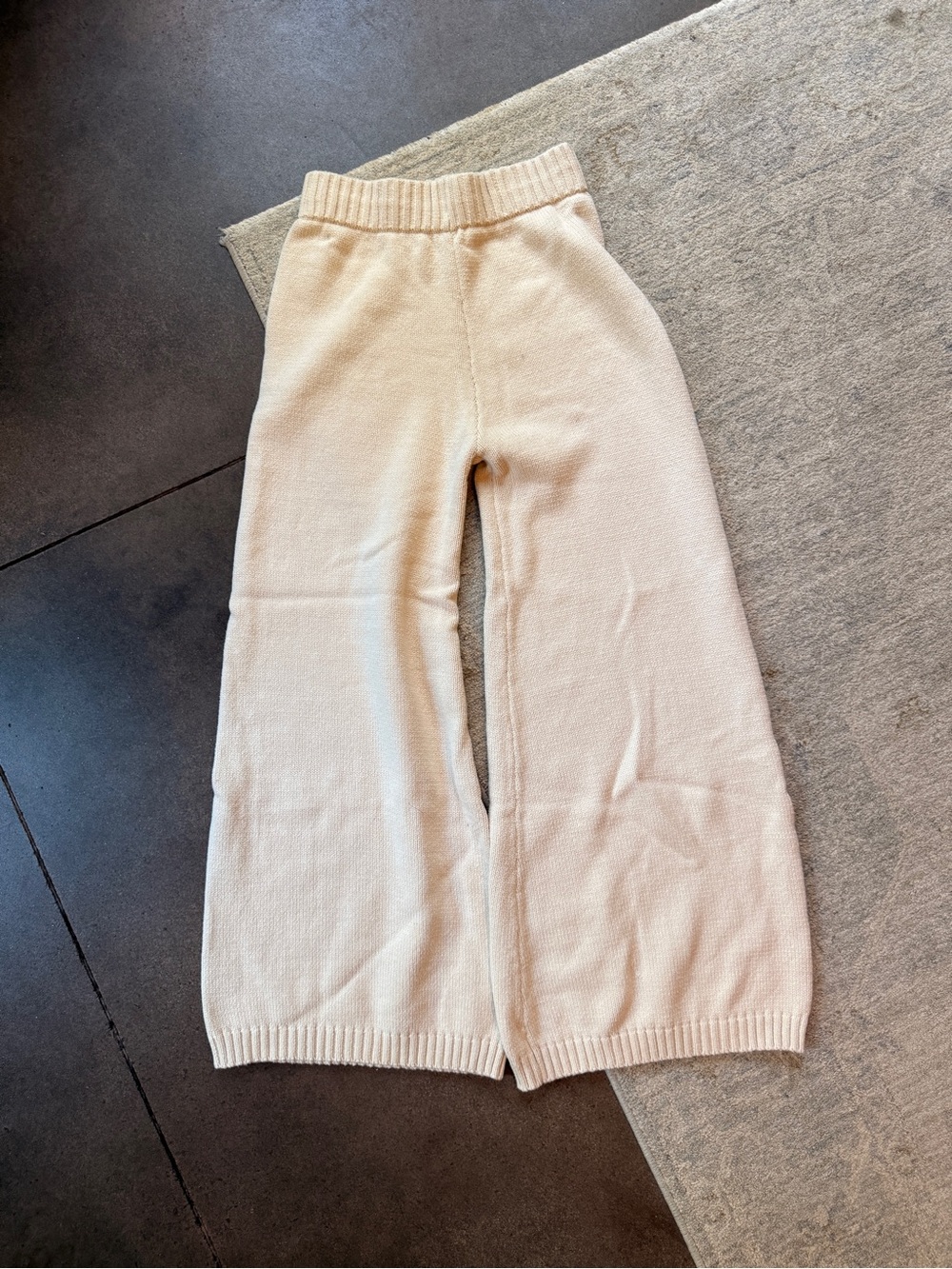 Cream Knit Wide-Leg Pants